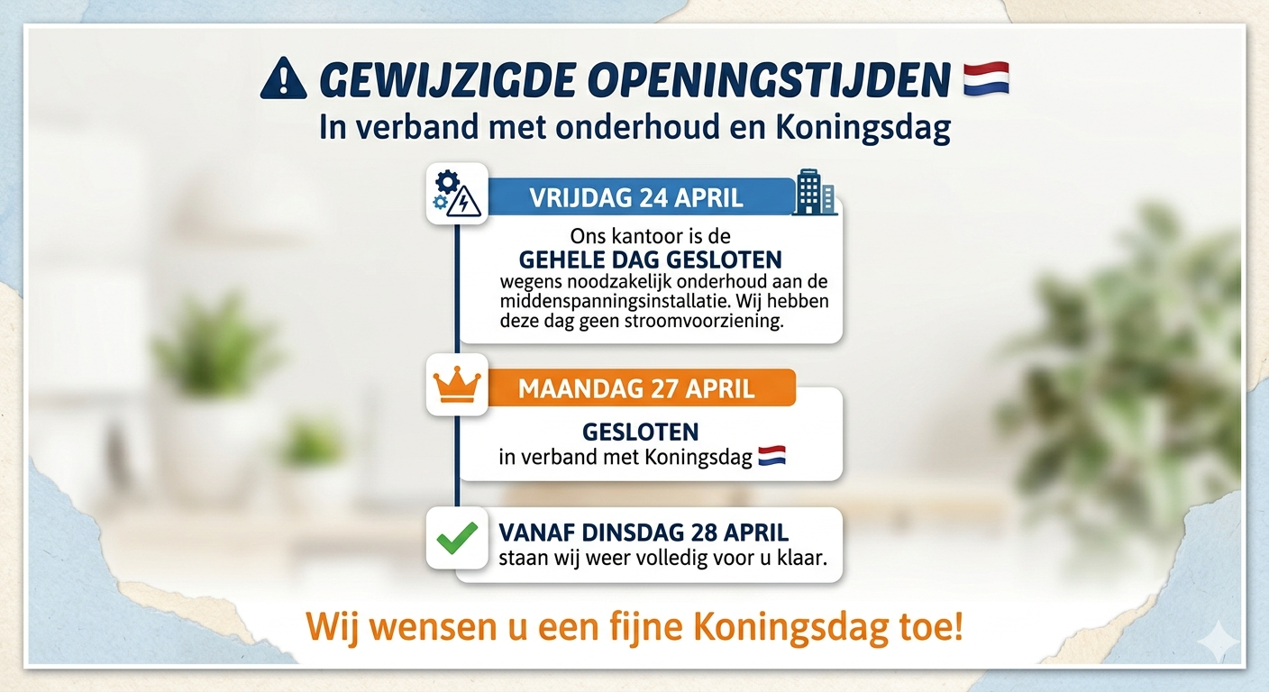 Aangepaste openingstijden: 24 en 27 april gesloten