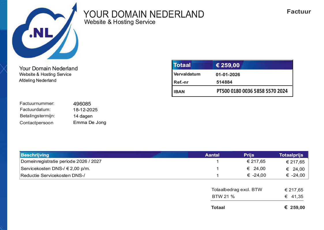 Spookfacturen Your Domain Nederland